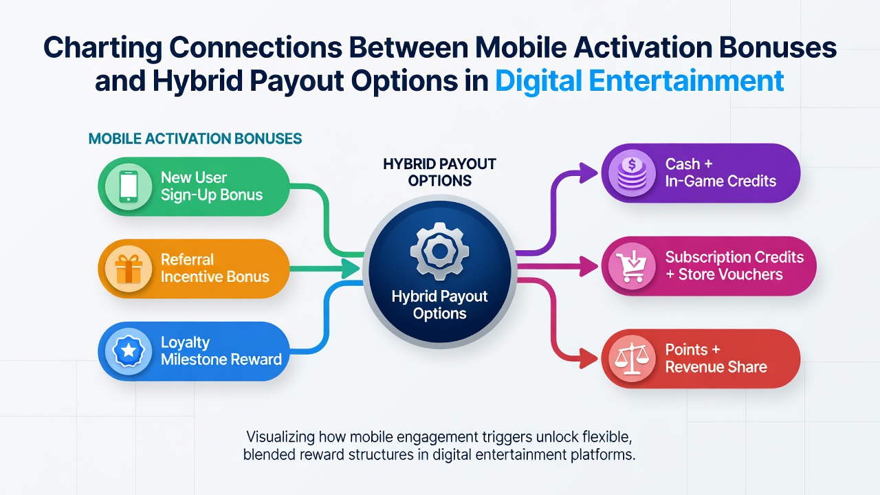 Illustration hybrider Payout-Optionen verbunden mit mobilen Bonussen