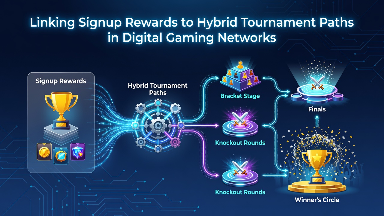 Darstellung der Verknüpfung von Anmeldeboni mit Turnierstrukturen in hybriden Gaming-Netzwerken