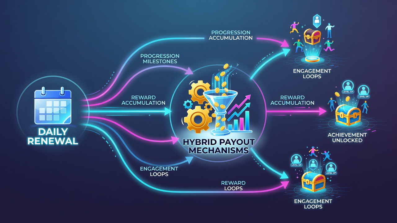 Darstellung hybrider Auszahlungswege und Fortschrittsintegration in digitalen Entertainment-Apps