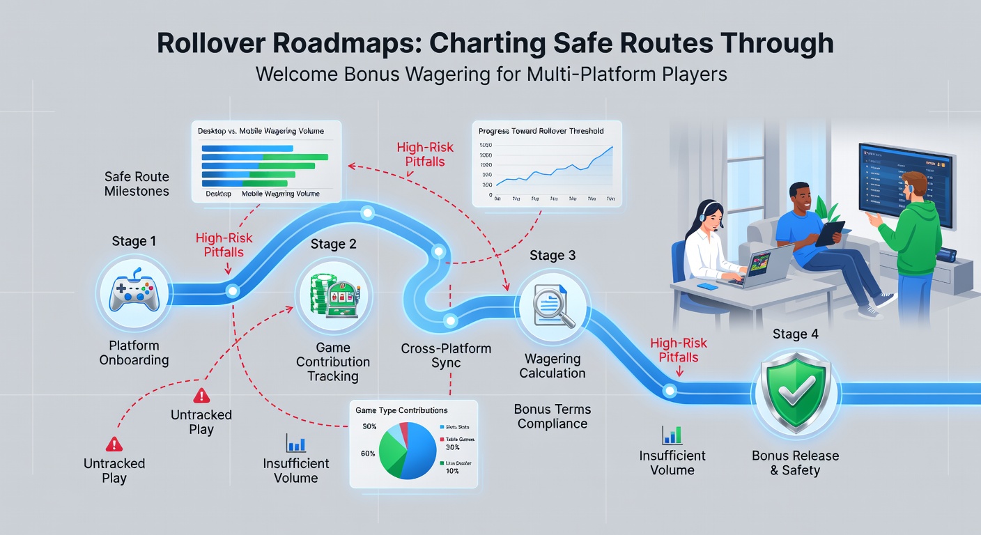 Detaillierte Infografik mit Rollover-Fortschrittsbalken und Multi-Plattform-Integration für Bonus-Tracking